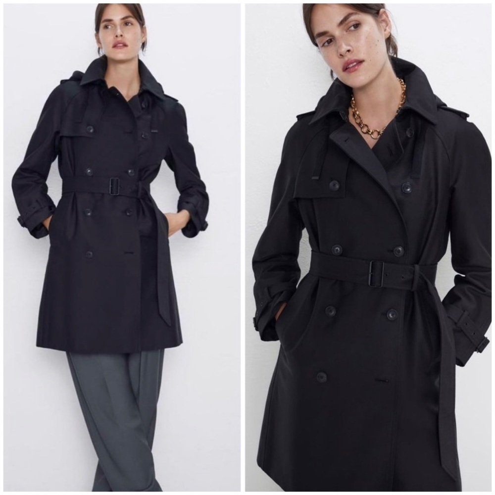 ZARA Water Resistant Double Breasted Hooded Trench Coat